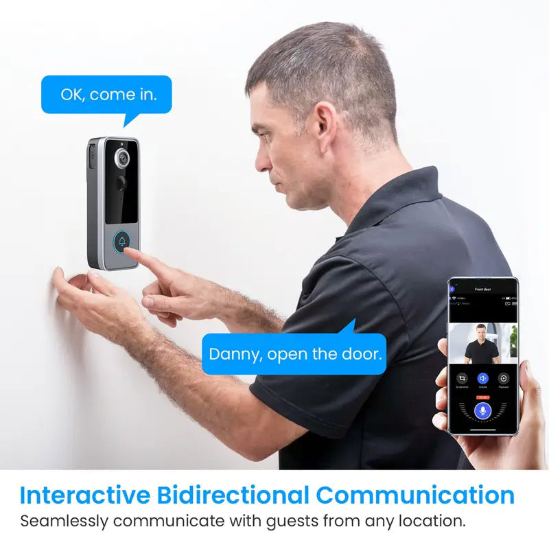 Wireless Smart Video Doorbell — HD Recording, Two-Way Talk
