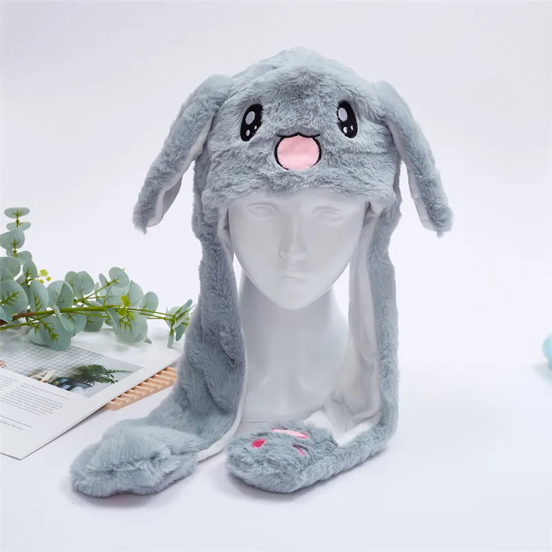 Interactive Plush Hat with Pop-Up Ears and Squeeze Paws