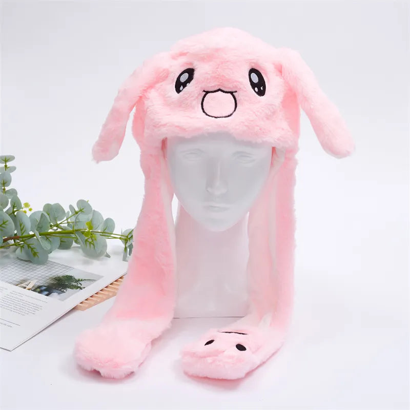 Interactive Plush Hat with Pop-Up Ears and Squeeze Paws