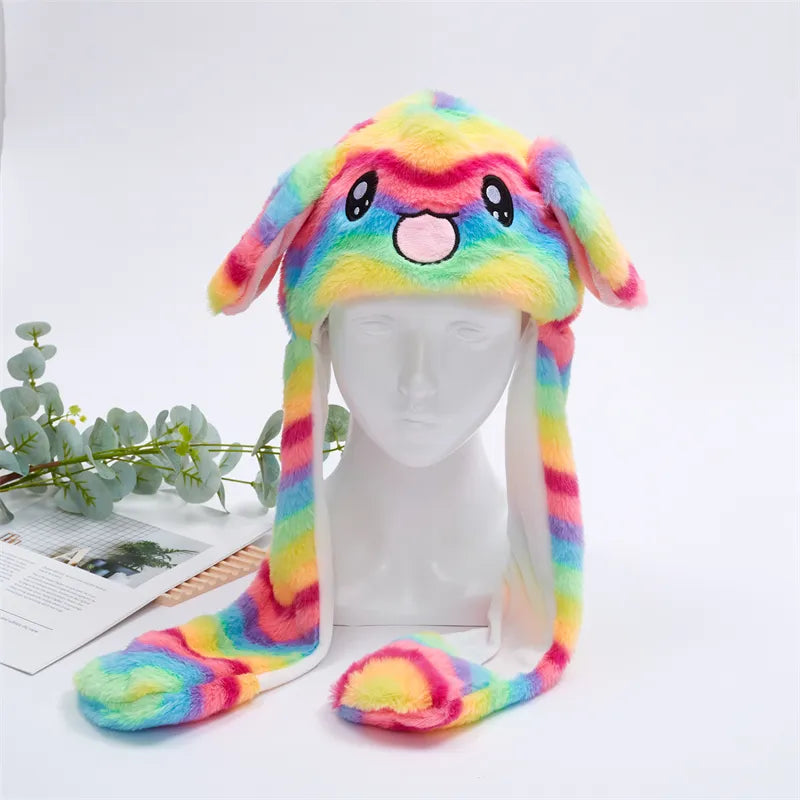 Interactive Plush Hat with Pop-Up Ears and Squeeze Paws