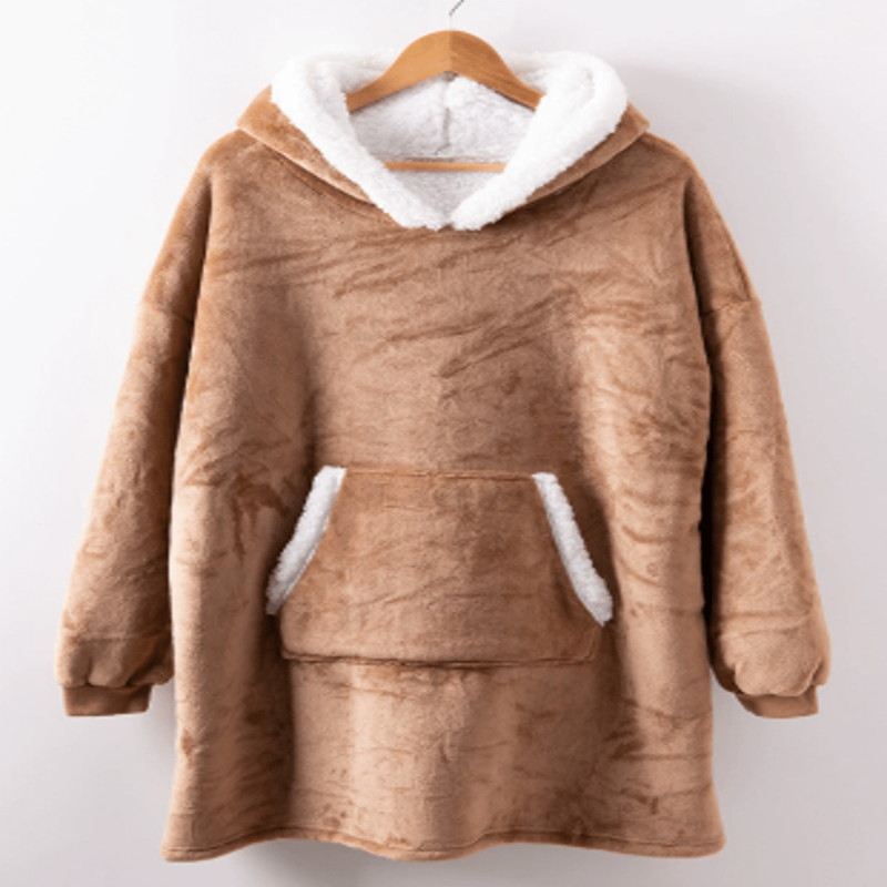 CozyNest fleecefodrad hoodie-filt — bärbar design med fastsydd huva