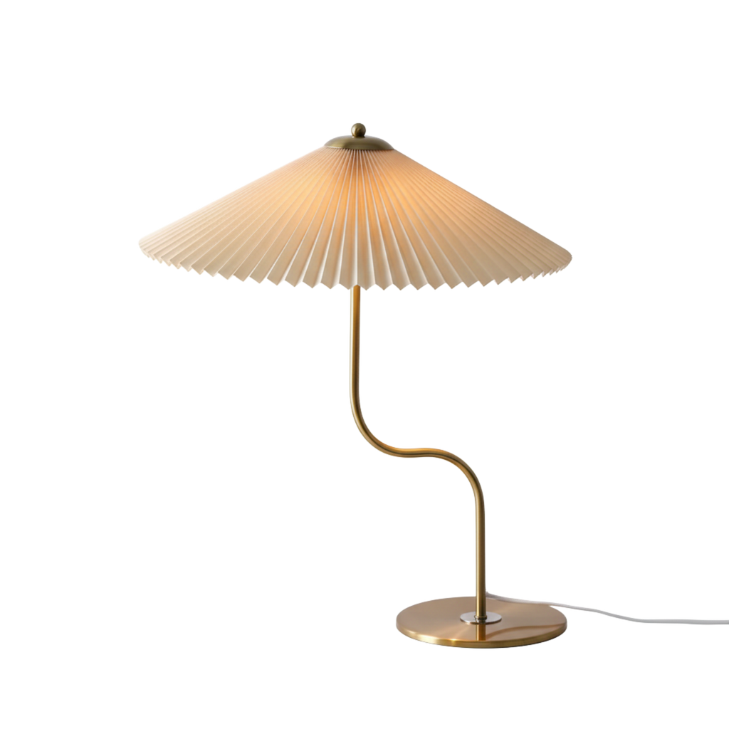 Retro-bordlampe med berøringsdæmpning og plisseret paraplyskærm