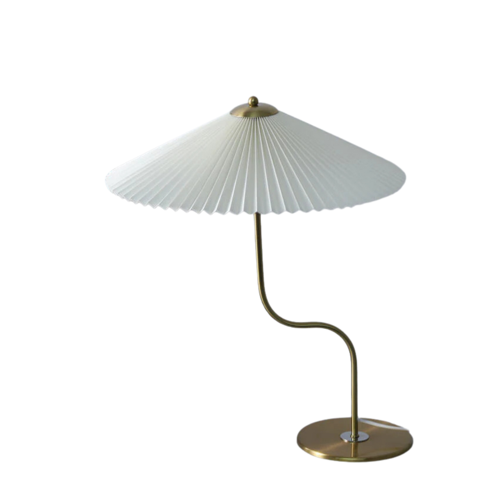 Retro-bordlampe med berøringsdæmpning og plisseret paraplyskærm