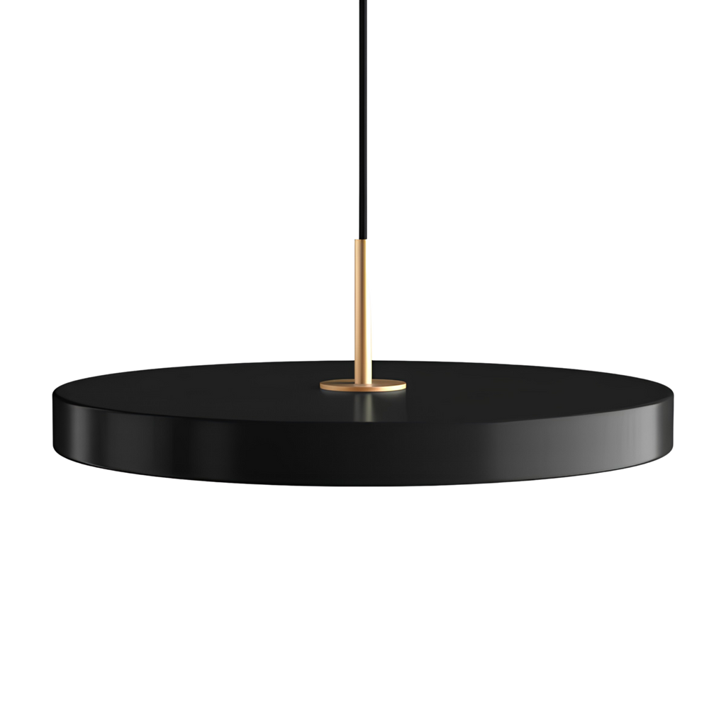 Suspension LED rétro à disque fin — partie supérieure en laiton poli, design plat minimaliste