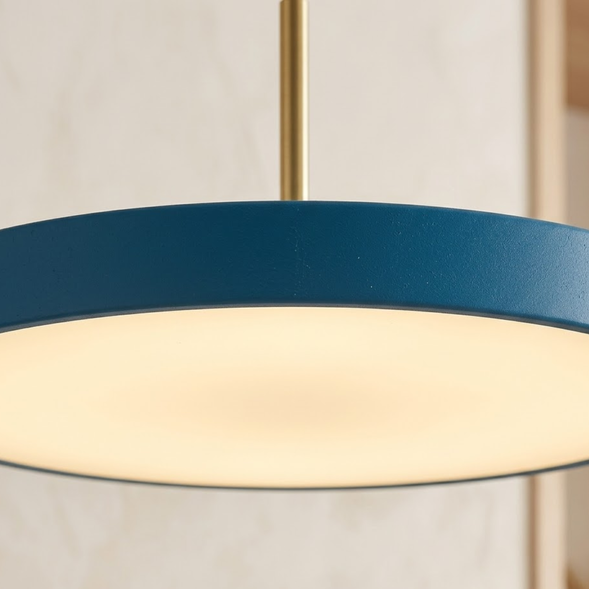 Suspension LED rétro à disque fin — partie supérieure en laiton poli, design plat minimaliste