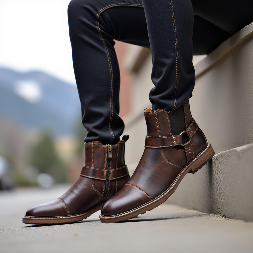 Men's Vintage Leather Moto Boots — Lace-Up Ankle, Sturdy Sole