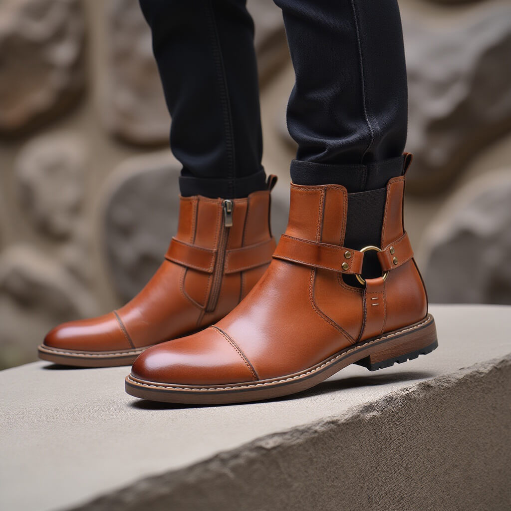 Men's Vintage Leather Moto Boots — Lace-Up Ankle, Sturdy Sole