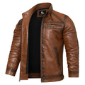 Chaqueta de moto bordada para hombre de cuero PU con cinturón lateral y bolsillos con cremallera – Estilo motero clásico para la calle, paseos y uso diario