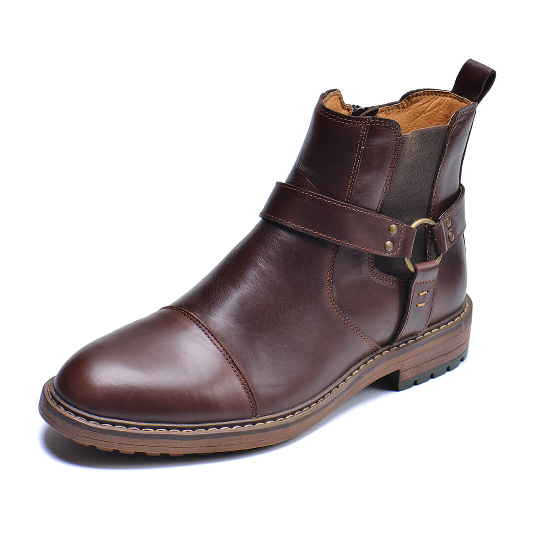 Men's Vintage Leather Moto Boots — Lace-Up Ankle, Sturdy Sole