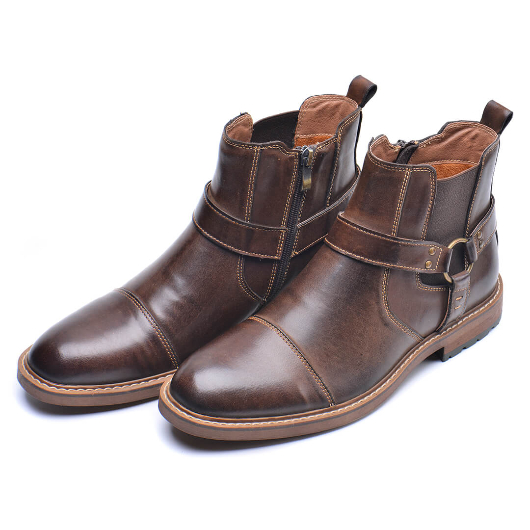 Men's Vintage Leather Moto Boots — Lace-Up Ankle, Sturdy Sole