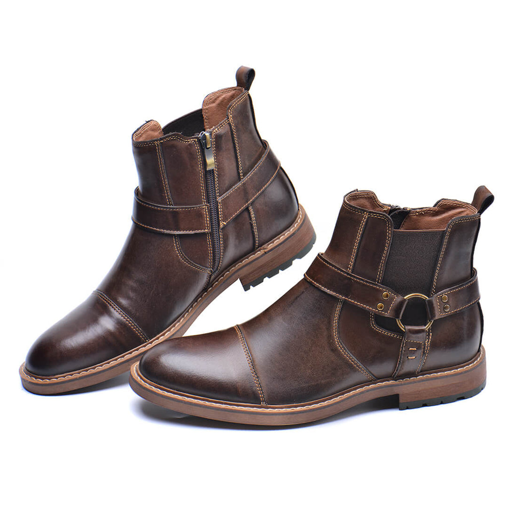 Men's Vintage Leather Moto Boots — Lace-Up Ankle, Sturdy Sole