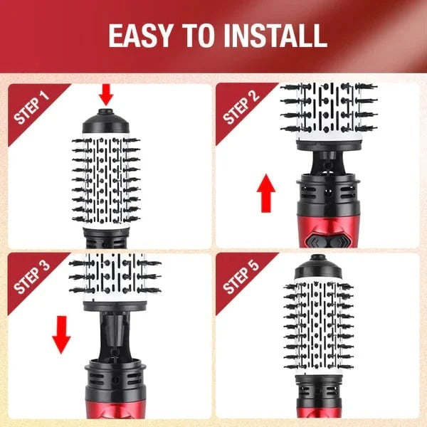 Brosse double pour coiffer et donner du volume à l’air chaud — Rotation à 360°, 3 réglages de chaleur