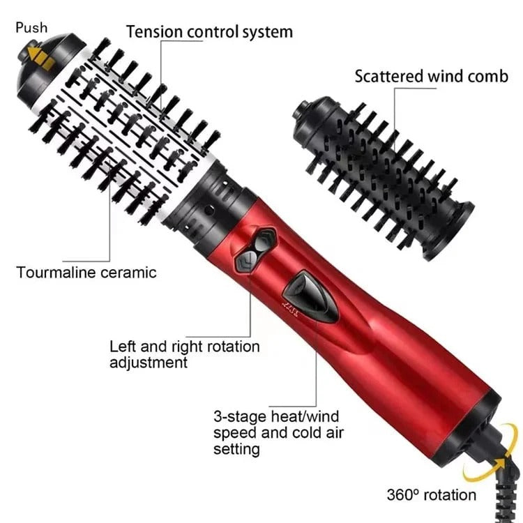 Brosse double pour coiffer et donner du volume à l’air chaud — Rotation à 360°, 3 réglages de chaleur