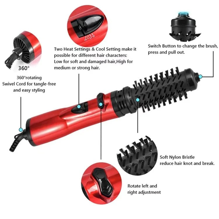 Brosse double pour coiffer et donner du volume à l’air chaud — Rotation à 360°, 3 réglages de chaleur