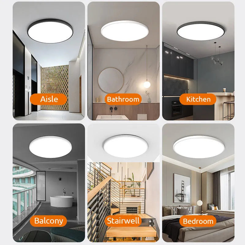 Plafonieră LED pentru baie IP44 — Profil rotund și subțire, alb-negru