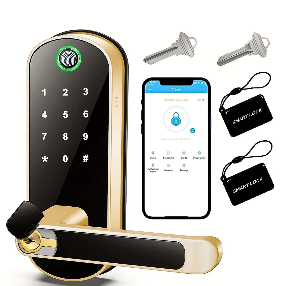 Serratura biometrica — impronta digitale, controllo tramite app, 5 metodi, 200 utenti