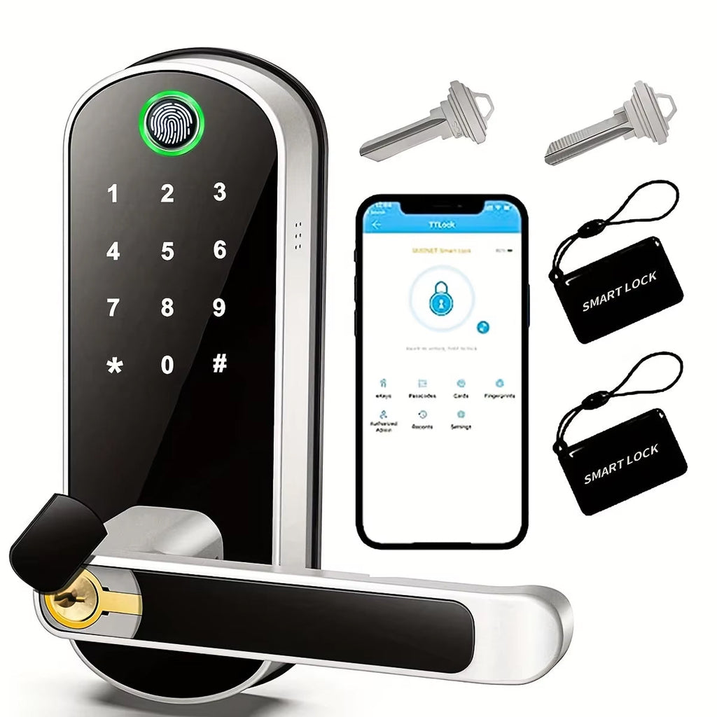Serratura biometrica — impronta digitale, controllo tramite app, 5 metodi, 200 utenti
