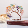 Figurine Arbre de vie en pierre naturelle - œuvre en fil métallique et cristal des chakras