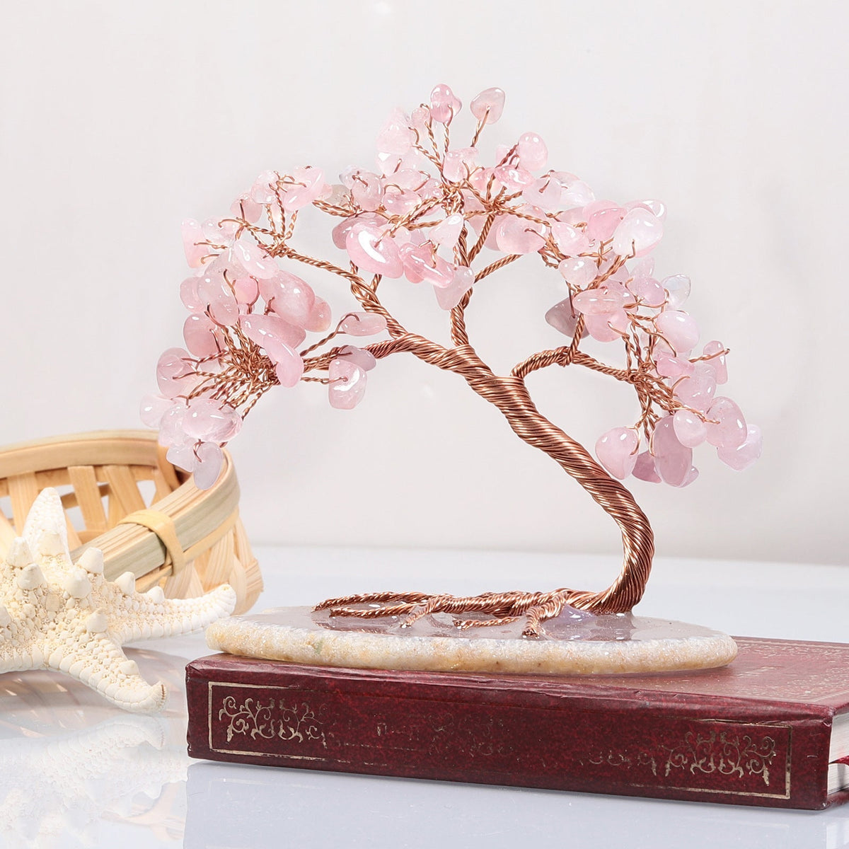 Figurine Arbre de vie en pierre naturelle - œuvre en fil métallique et cristal des chakras