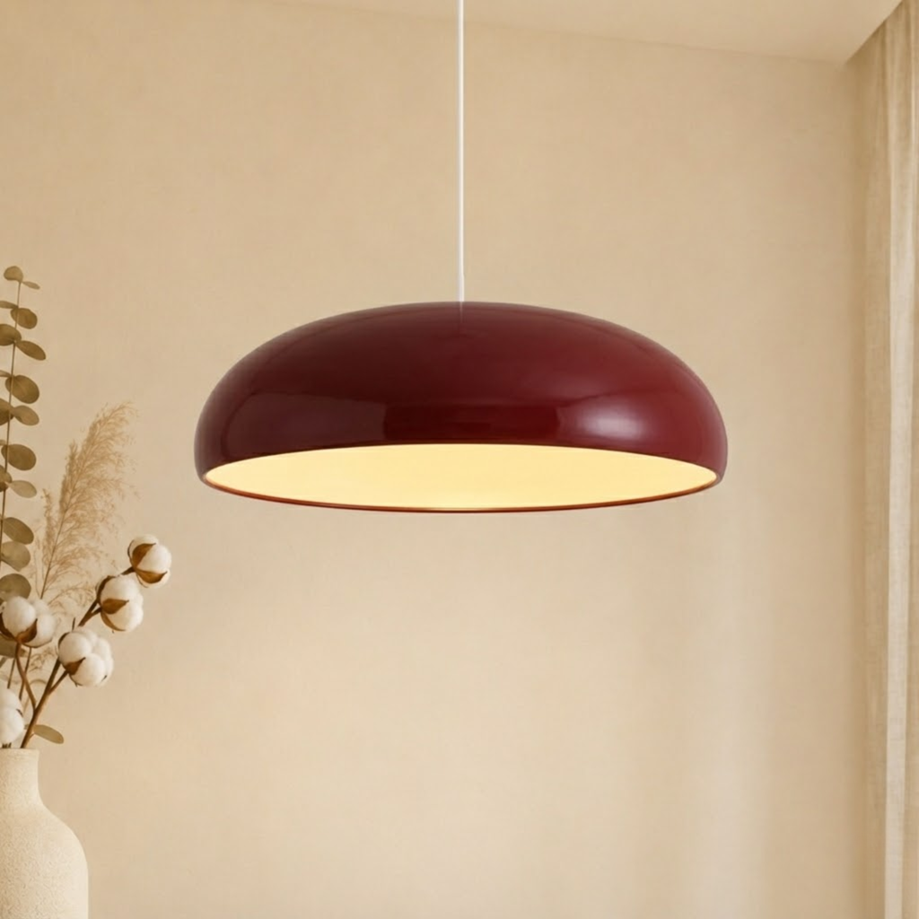 Lampă suspendată tip dom din aluminiu, minimalistă scandinavă — finisaj mat, bază deschisă