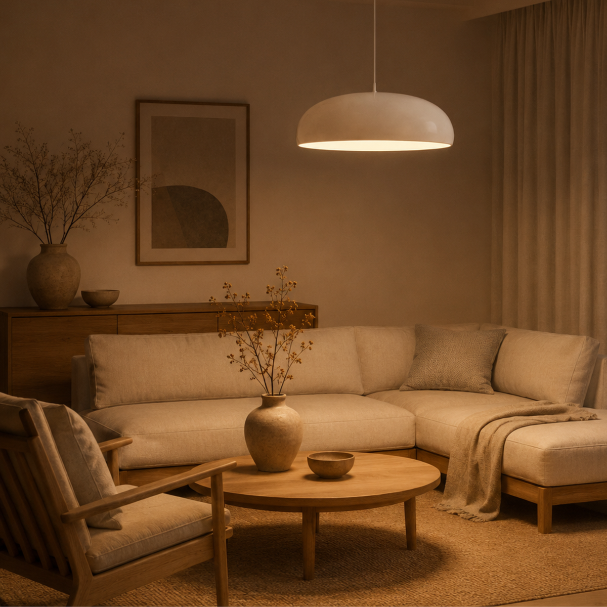 Lampă suspendată tip dom din aluminiu, minimalistă scandinavă — finisaj mat, bază deschisă