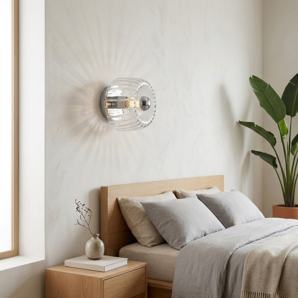 Scandi Round Ribbed Glass Wall Sconce
