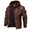 Men's Hooded Faux Leather Jacket with Removable Hood – Waterproof Scratch-Resistant Moto Biker Coat for Fall Winter