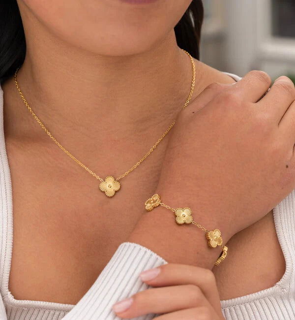 Sieradenset met klavertjevier - nikkelvrij, verguld zilver