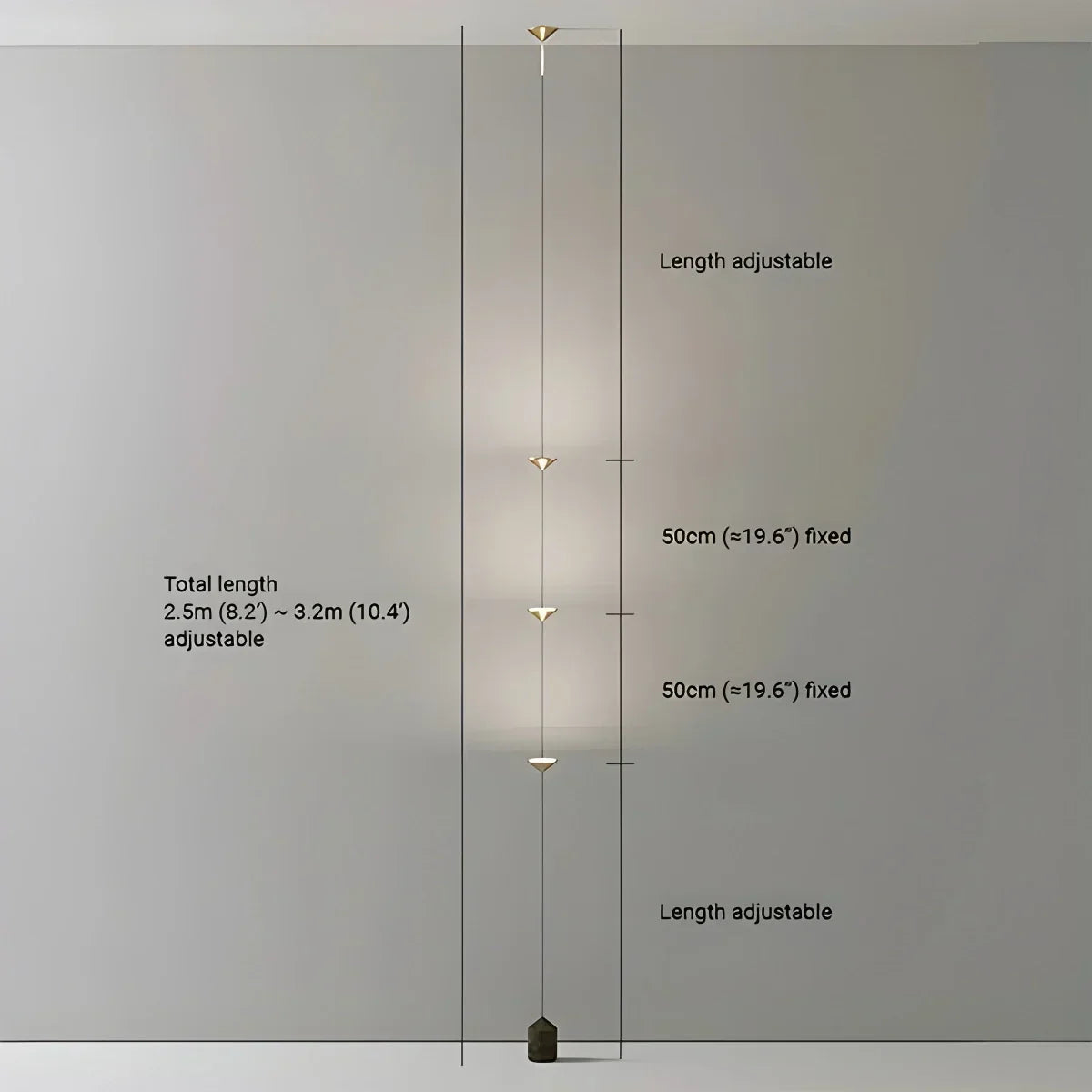 Verstellbare LED-Stangenleuchte mit Spannbefestigung, 8-10 ft, Leuchte mit vier Lichtpunkten