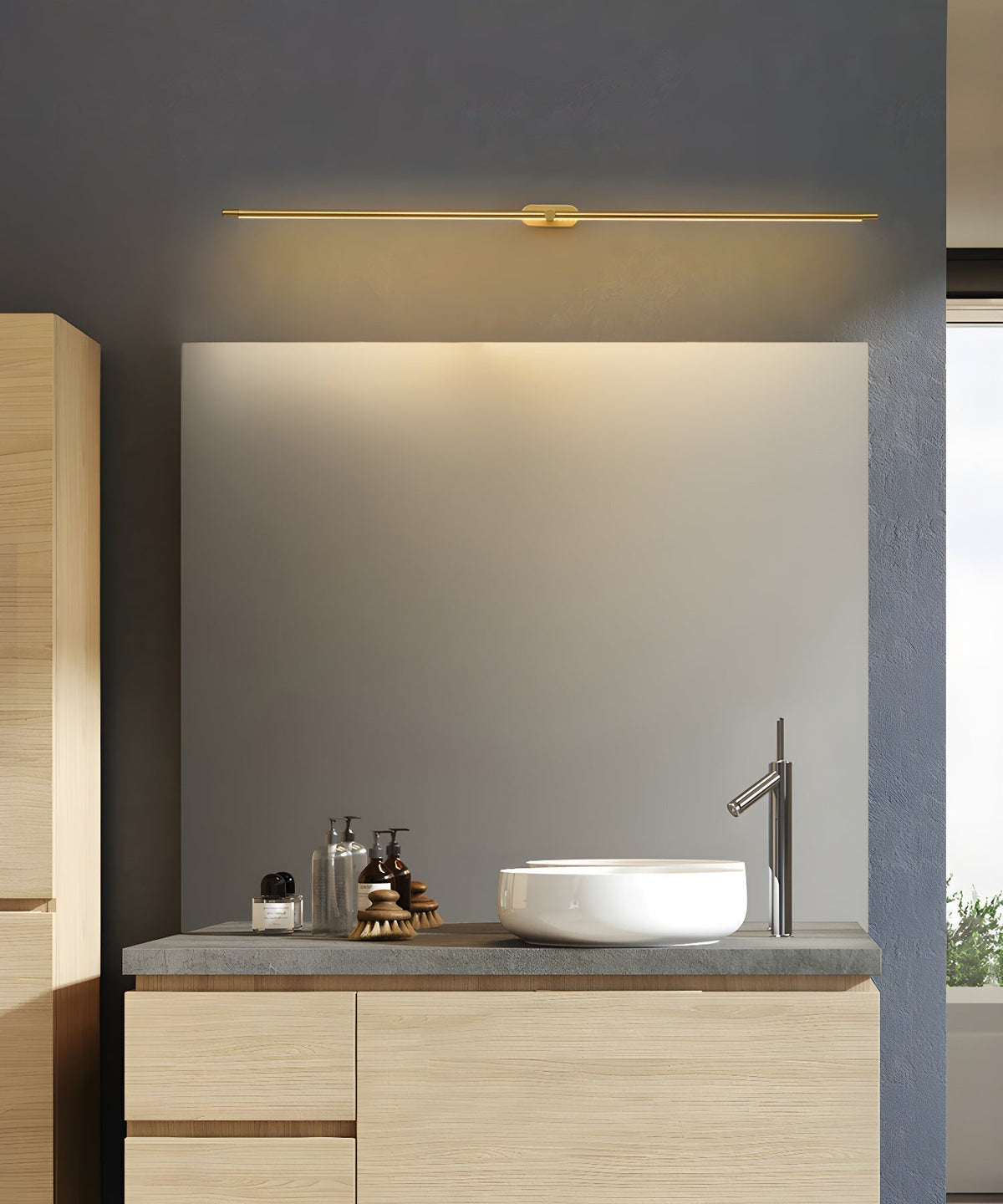 Aplique de pared LED inalámbrico — perfil lineal delgado, recargable, control táctil