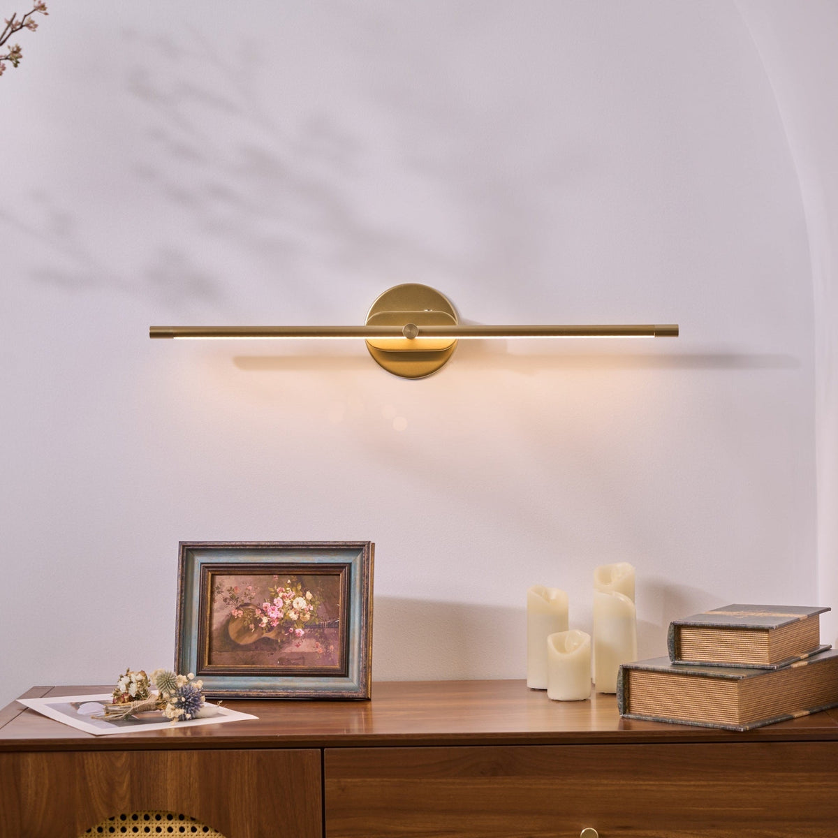 Aplique de pared LED inalámbrico — perfil lineal delgado, recargable, control táctil