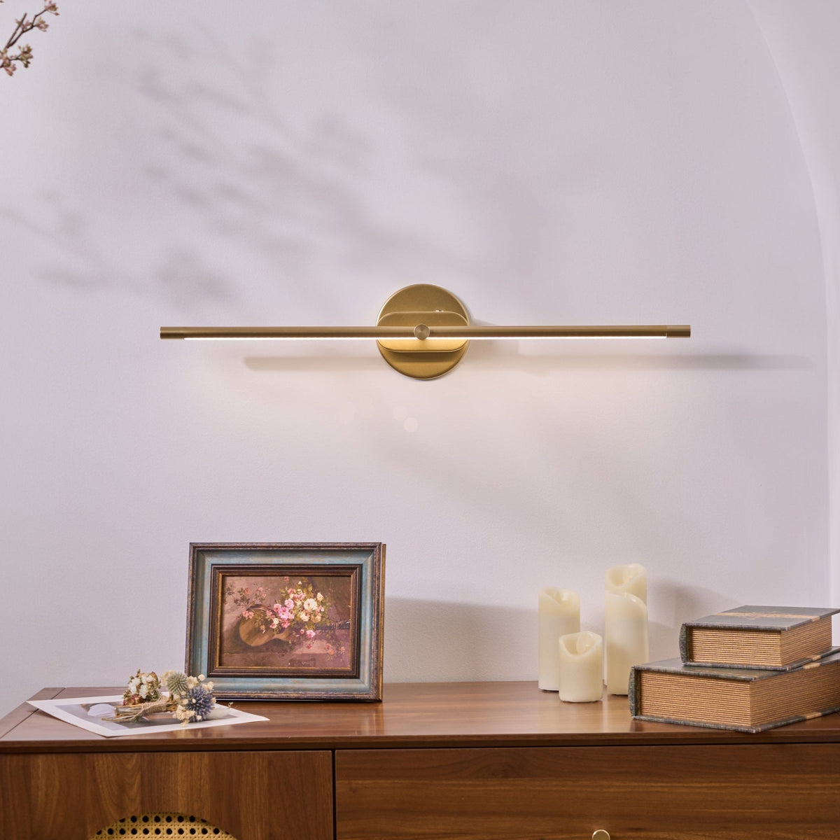 Aplique de pared LED inalámbrico — perfil lineal delgado, recargable, control táctil