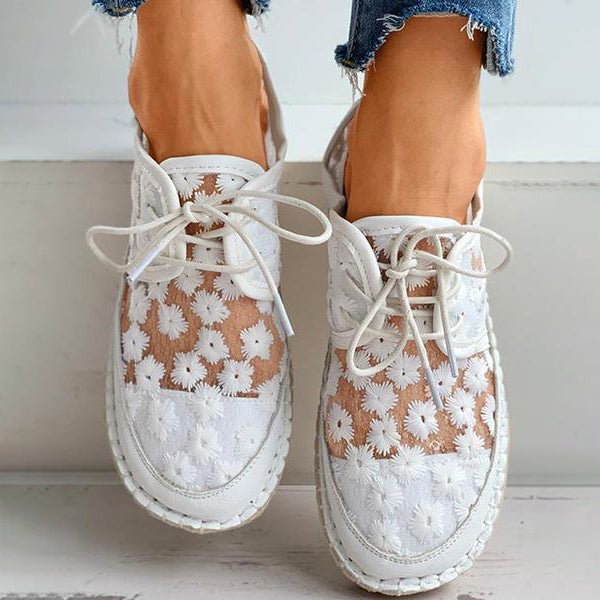 Orthopedische instapschoenen voor dames met geborduurde bloemen - voetboogondersteuning
