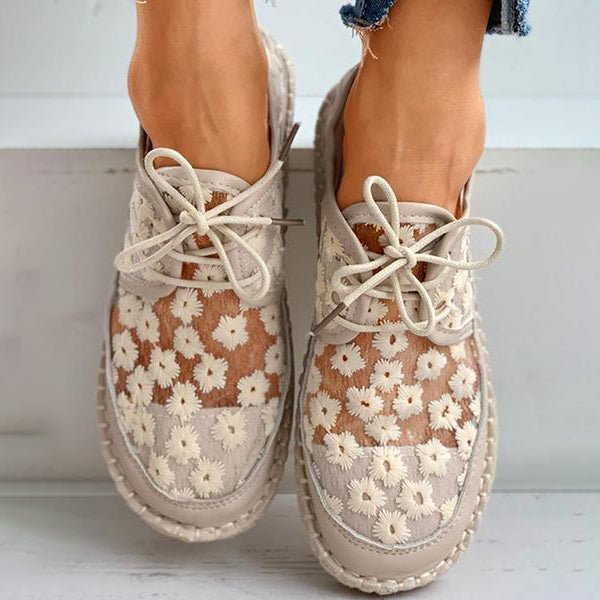 Orthopedische instapschoenen voor dames met geborduurde bloemen - voetboogondersteuning