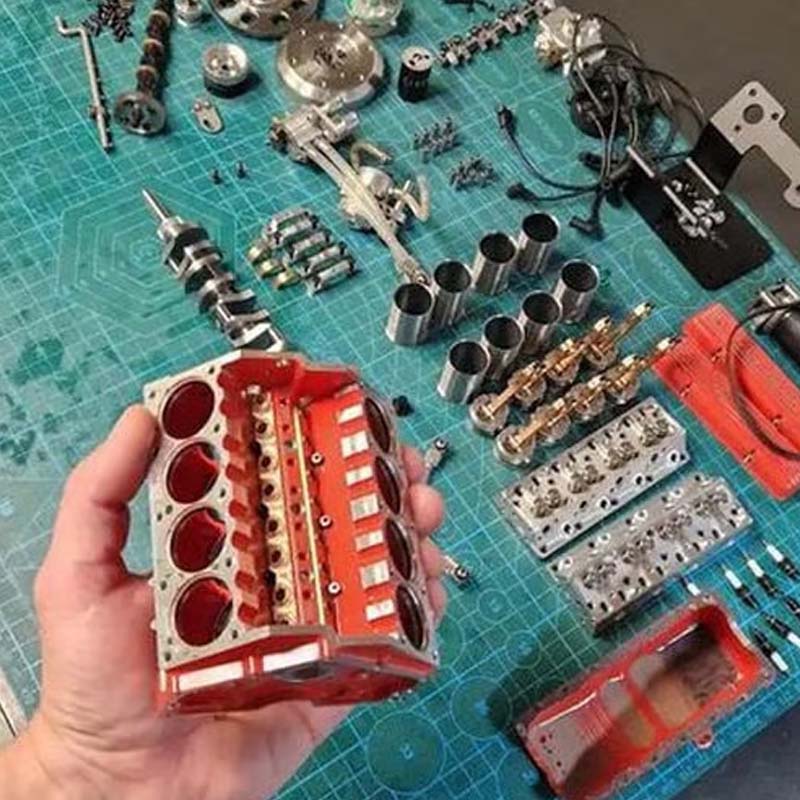 Gasoline-Powered V8 Kit — Functional Mini Motor, CDI, CNC Metal Parts