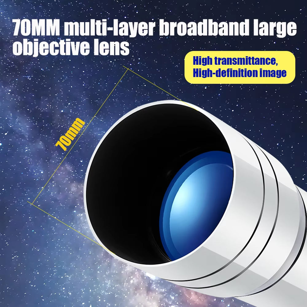 70mm-es refraktoros távcső gyerekeknek — állvány és telefonadapter