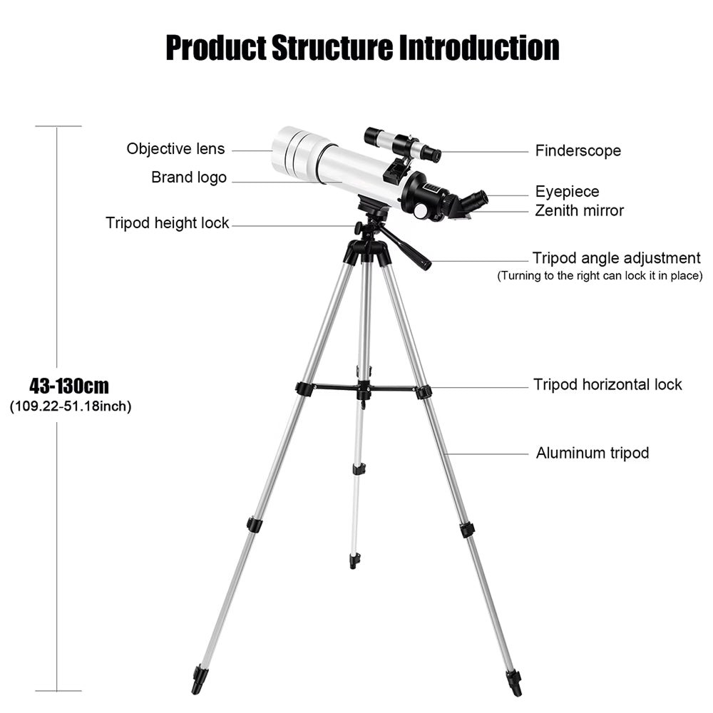 70mm-es refraktoros távcső gyerekeknek — állvány és telefonadapter