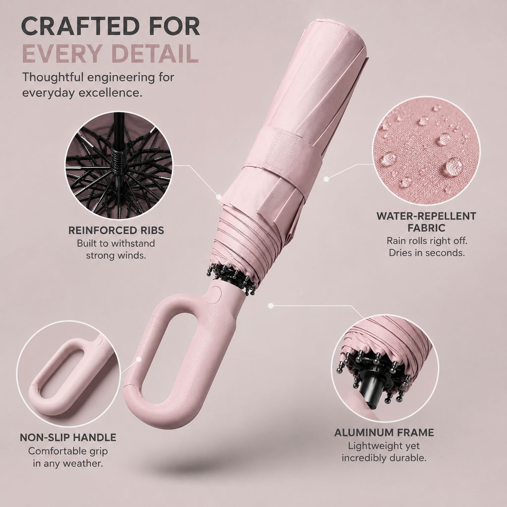 Automatic Travel Umbrella — 8-Rib Reinforced Frame, UV Protection