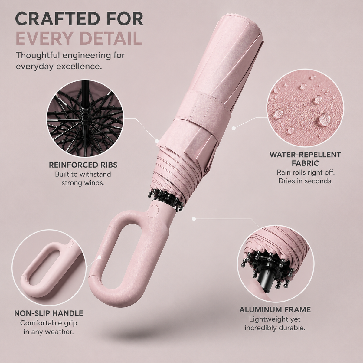 Automatic Travel Umbrella — 8-Rib Reinforced Frame, UV Protection