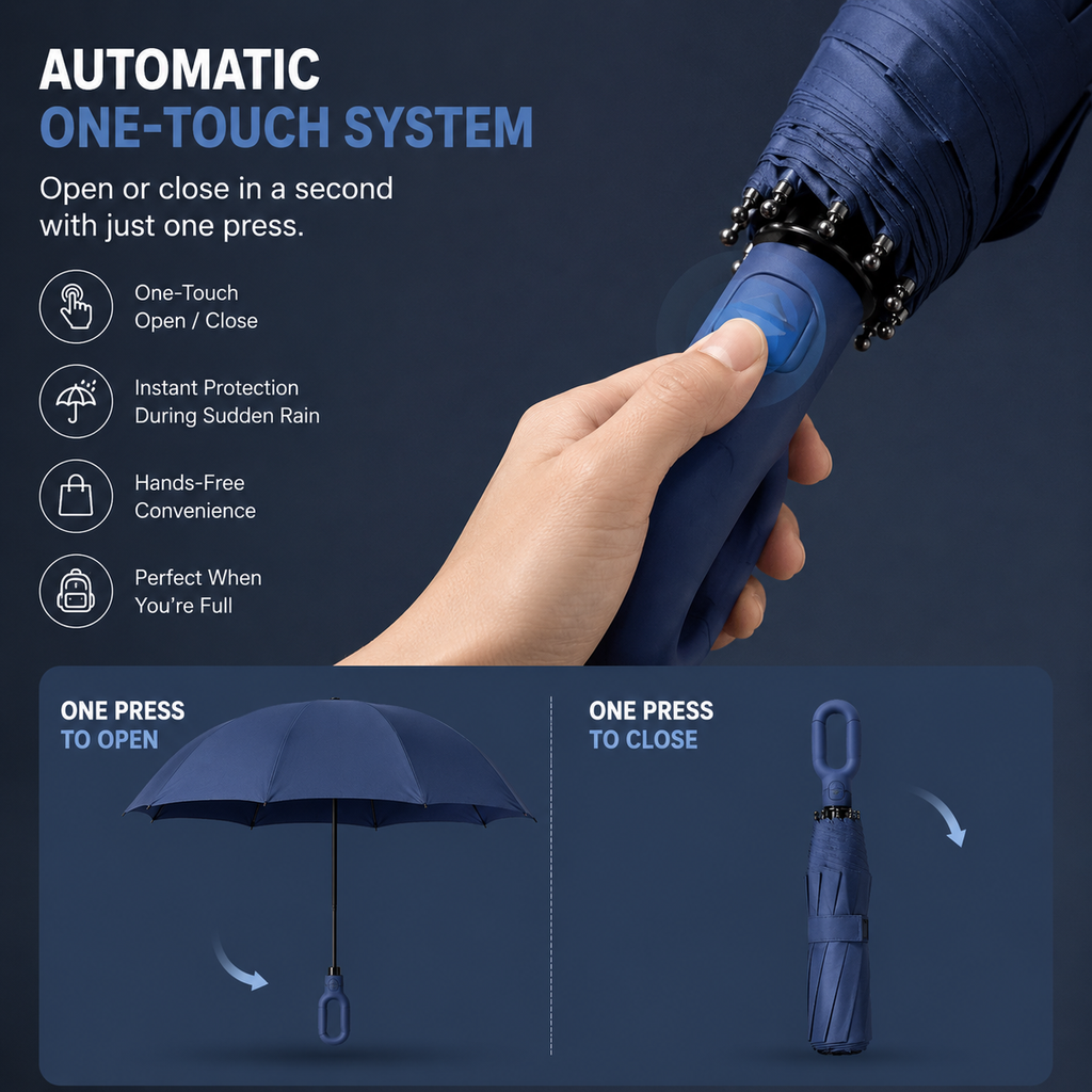 Automatic Travel Umbrella — 8-Rib Reinforced Frame, UV Protection