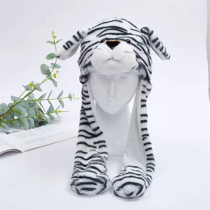 Interactive Plush Hat with Pop-Up Ears and Squeeze Paws