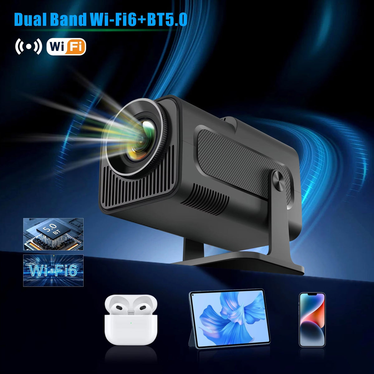 Portable Mini Projector 1080p Full HD — Android WiFi LED, 150-Inch
