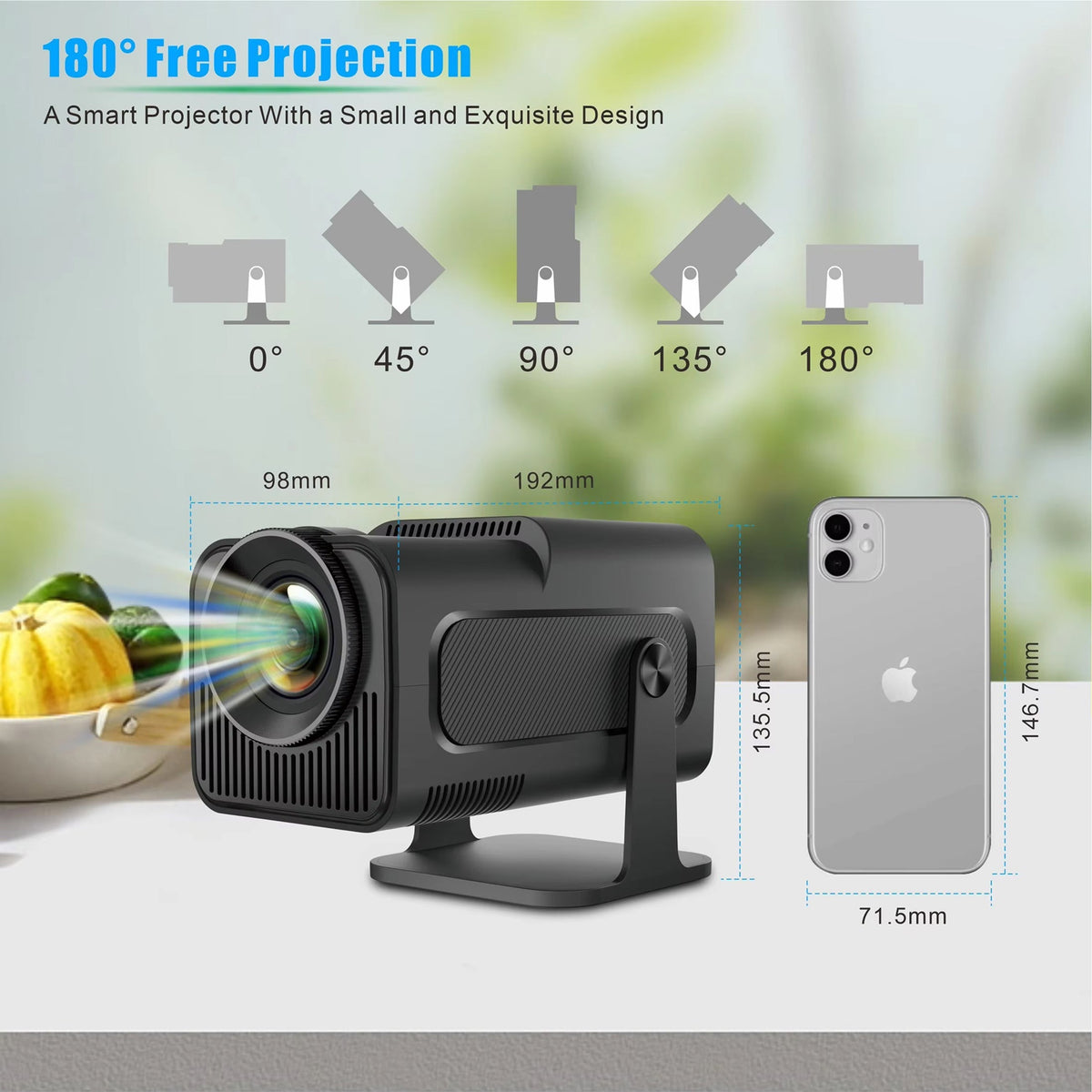 Kannettava projektori, Android 11, 1080p HD, 300 ANSI, Wi-Fi 6, Bluetooth, 150 tuumaa