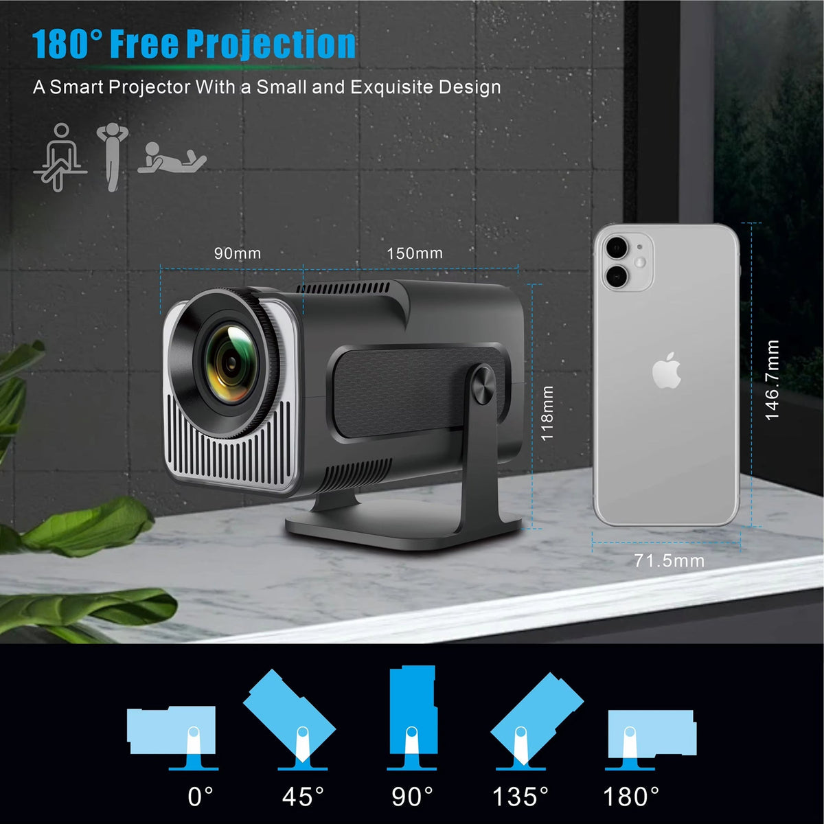 Portable Mini Projector 1080p Full HD — Android WiFi LED, 150-Inch