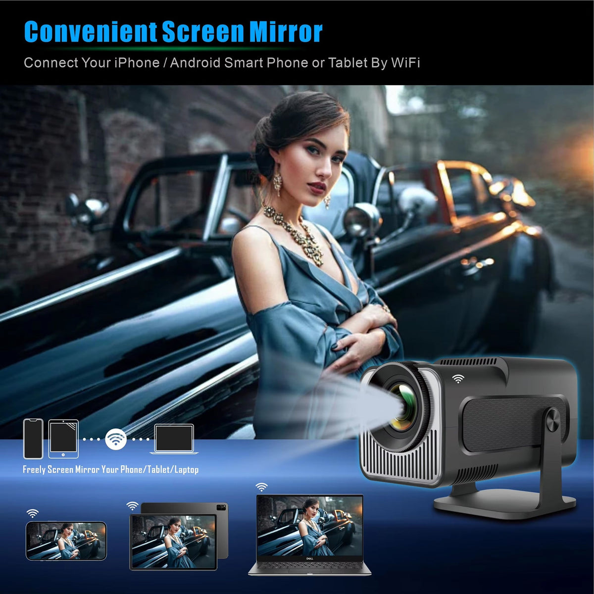 Portable Mini Projector 1080p Full HD — Android WiFi LED, 150-Inch