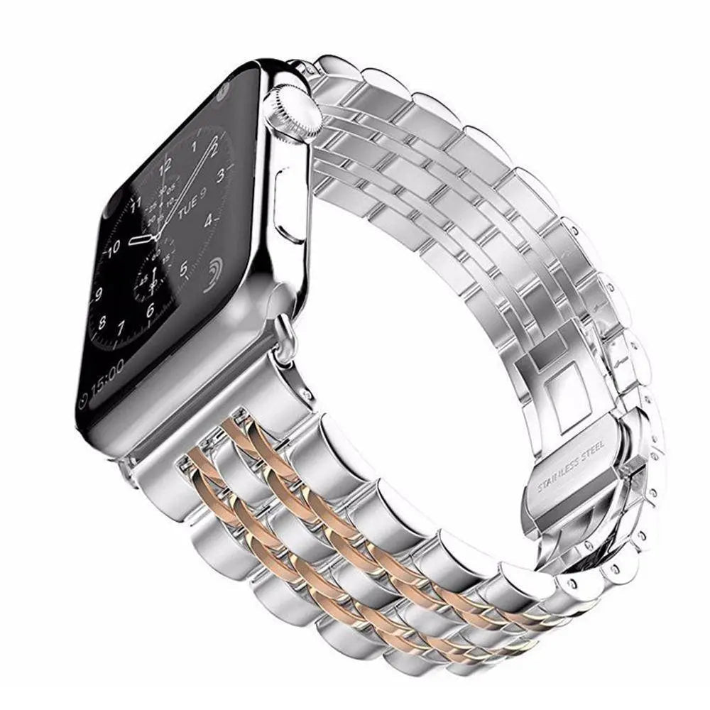 プレミアム3列メタルApple Watchストラップ、38–49mm、4色