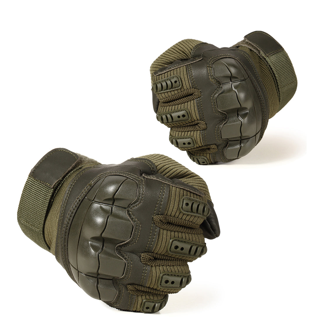 Tactische handschoenen met halve vingerbedekking - leren handpalm, katoenen rug