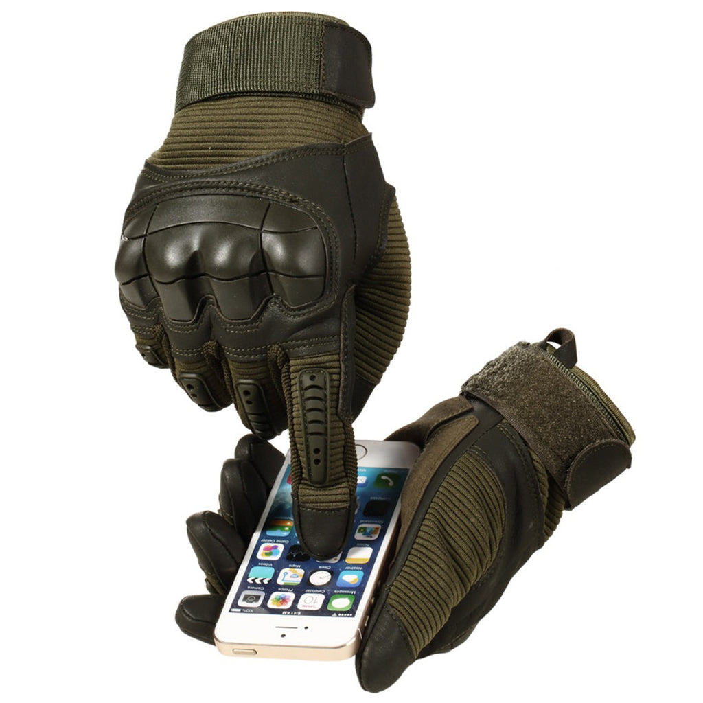 Tactische handschoenen met halve vingerbedekking - leren handpalm, katoenen rug