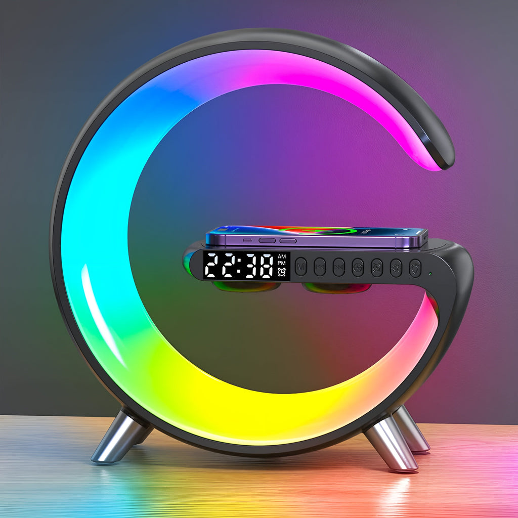 Budík s funkcí simulace východu slunce — RGB světlo, Bluetooth reproduktor, bezdrátové nabíjení