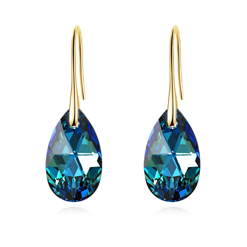Pendientes colgantes de lágrima para mujer, bañados en plata de ley, con cristal brillante